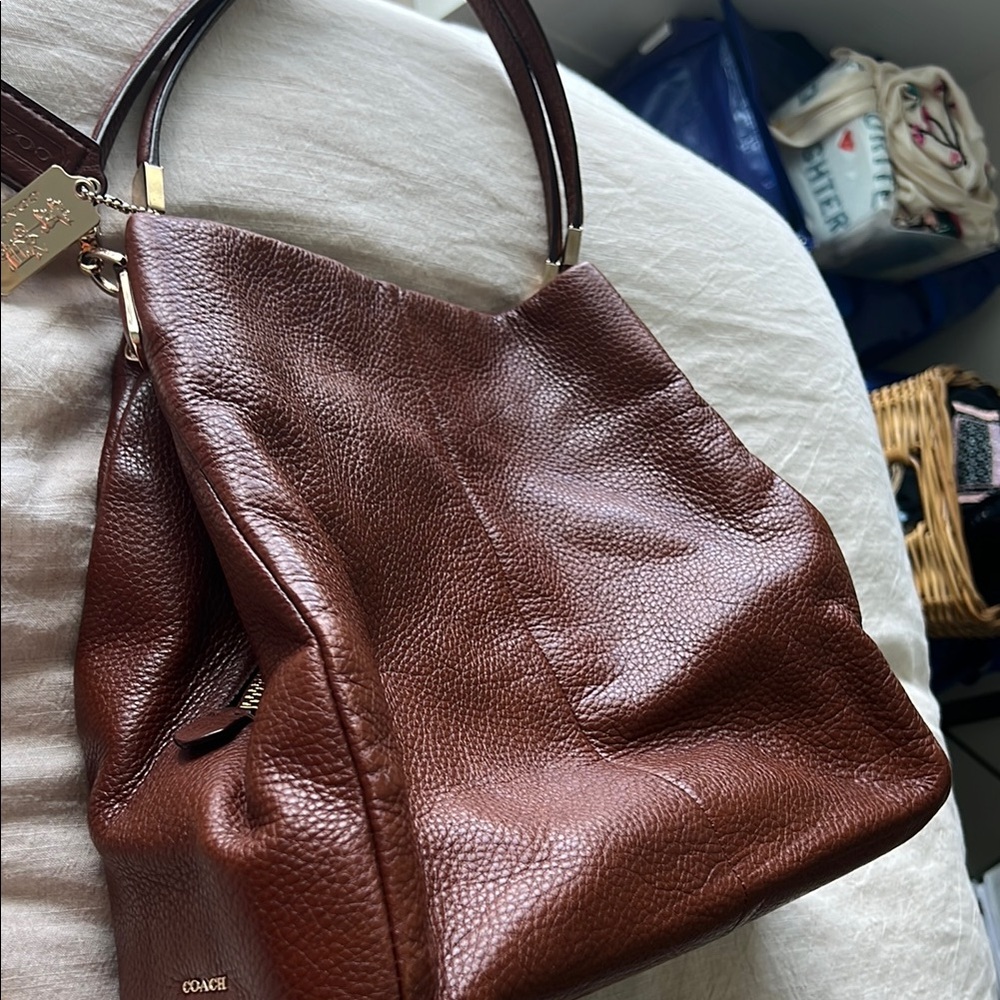 Coach Brown Leather Hobo Bag with Pebbled Finish